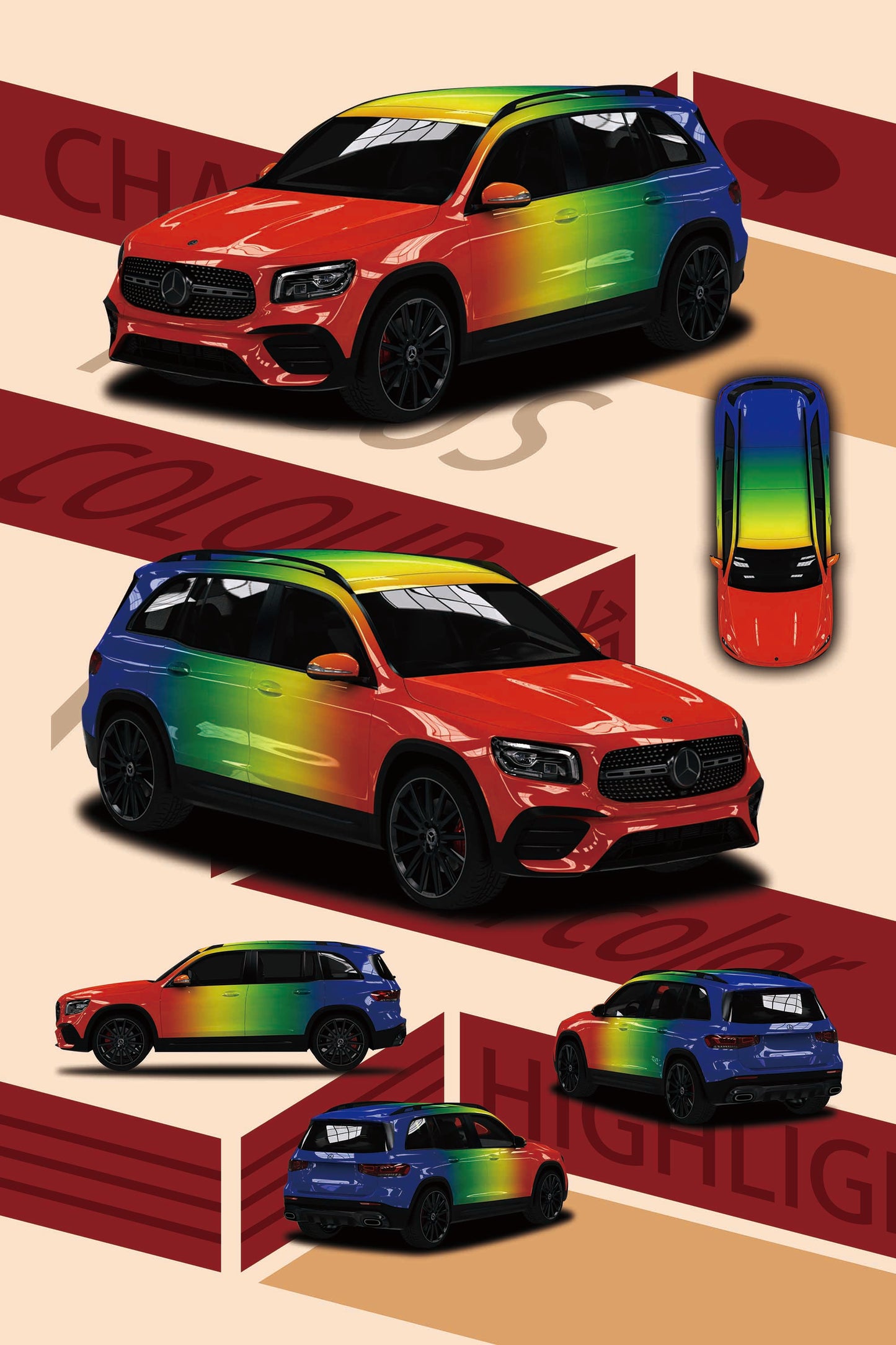 Mercedes Benz rainbow color customization