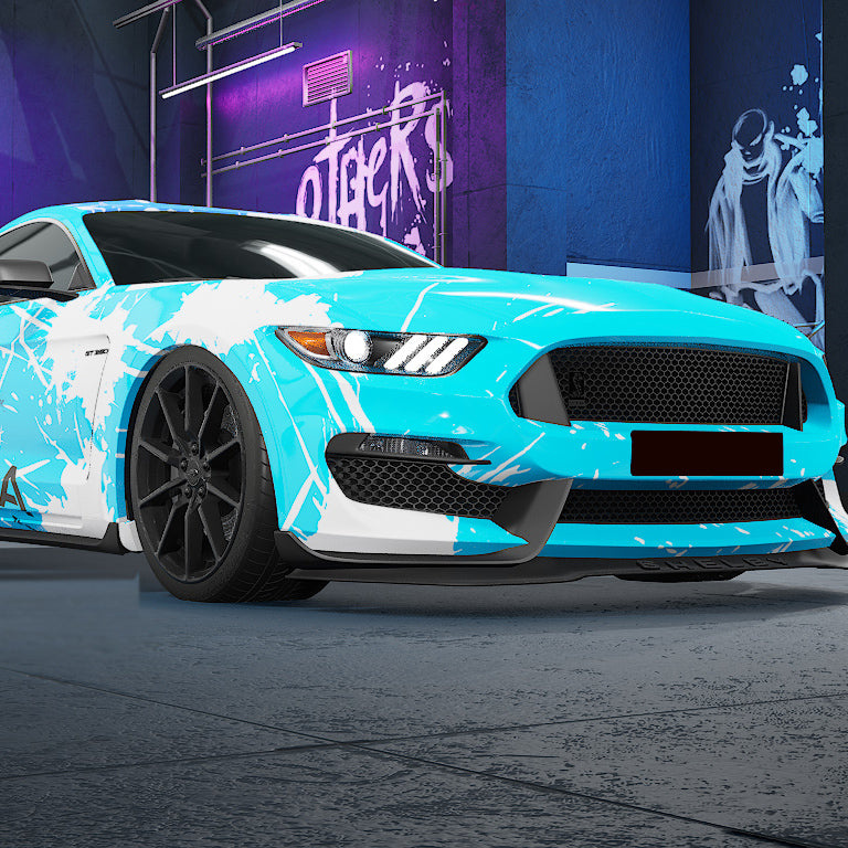 Ford Mustang White Blue Splash ink